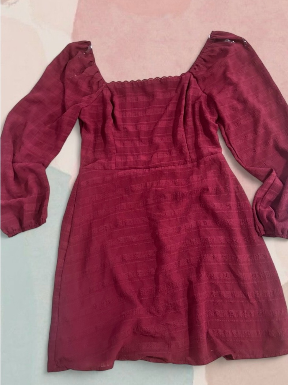 As U Wish Deep Wine Square-Neck Long Sleeve Dress